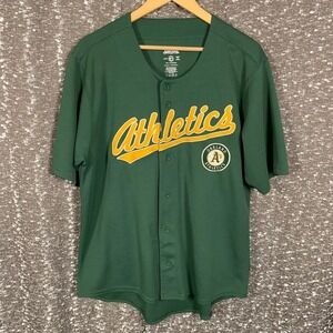 Stitches Oakland Athletics MLB Baseball Jersey Men's Large Green Button Up Shirt